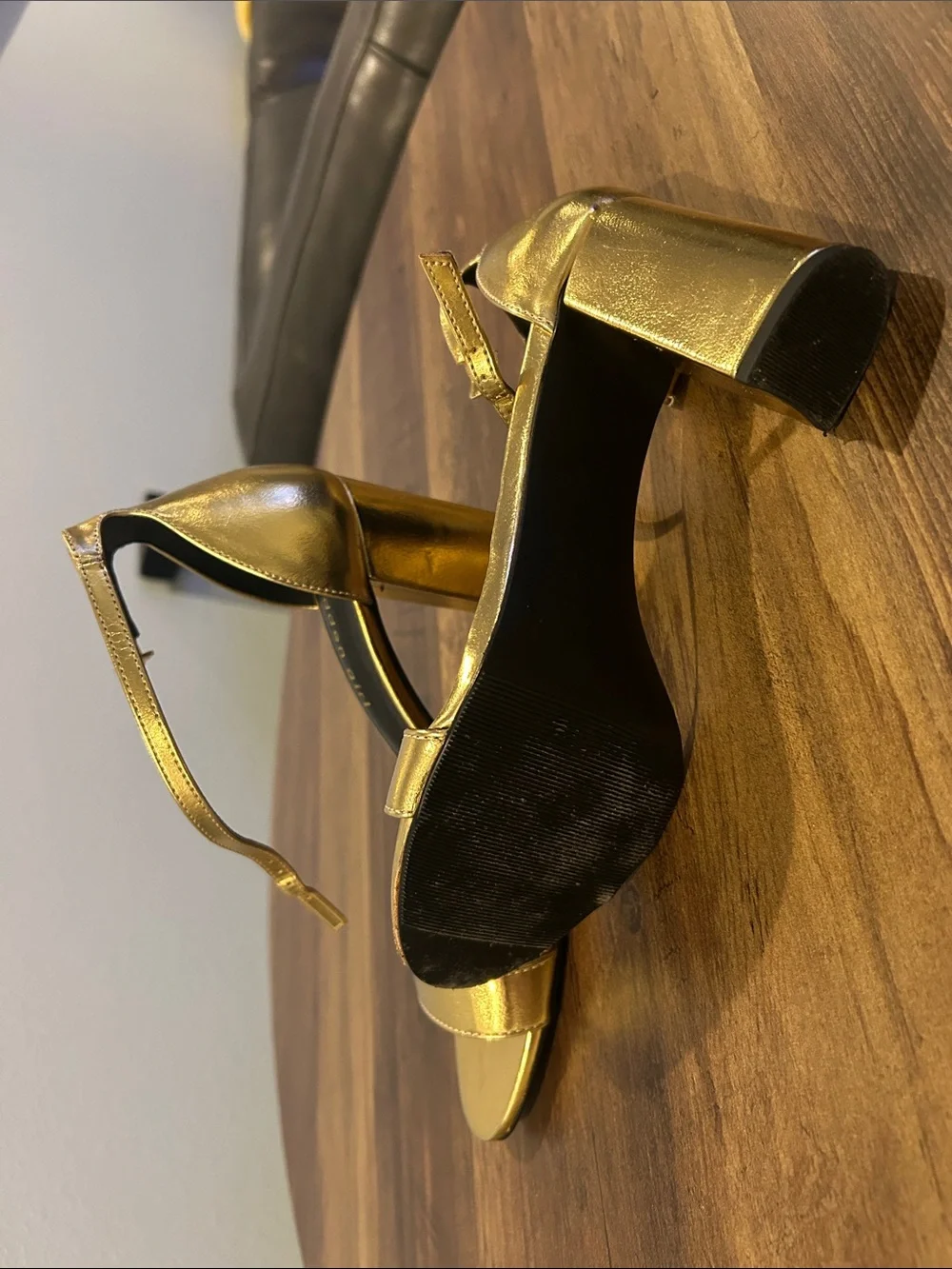 Madden Girl Metallic Gold Ankle-Strap Block Heel Sandals